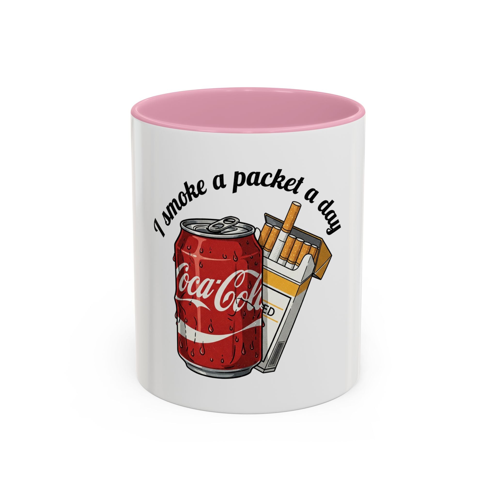Ceramic Mug — "I Smoke a Packet a Day" Retro Soda & Cigarettes Graphic (11oz/15oz)