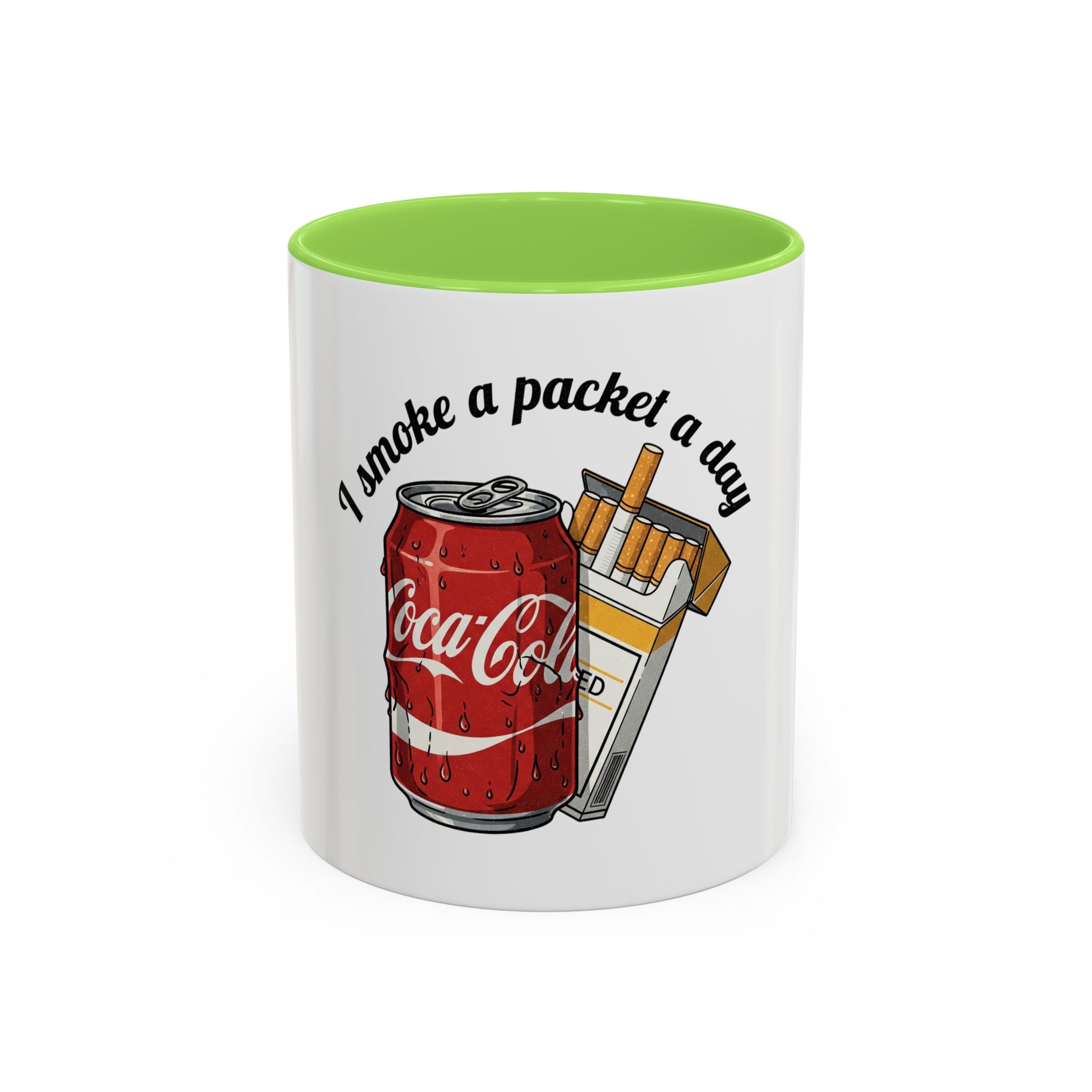 Ceramic Mug — "I Smoke a Packet a Day" Retro Soda & Cigarettes Graphic (11oz/15oz)