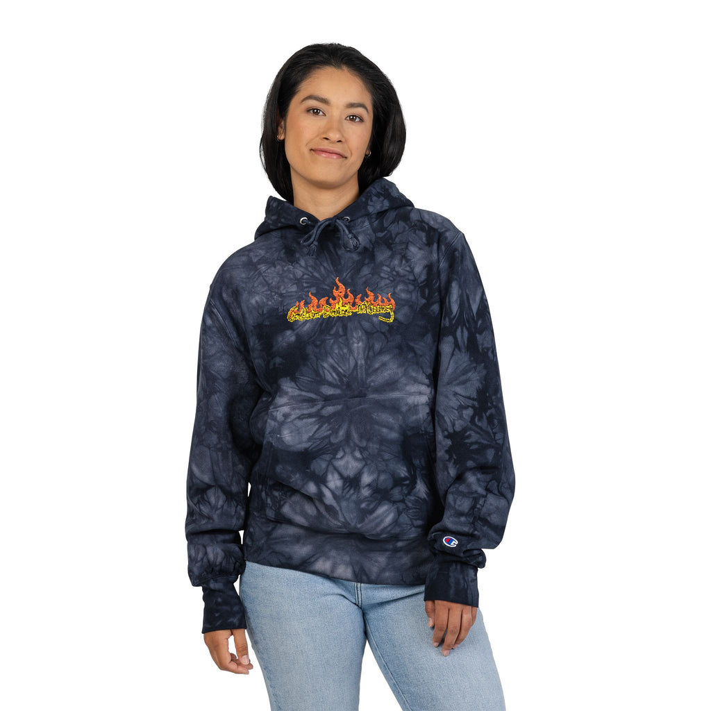 Tie-Dye Embroidered Hoodie — Floral Crest Chest Logo