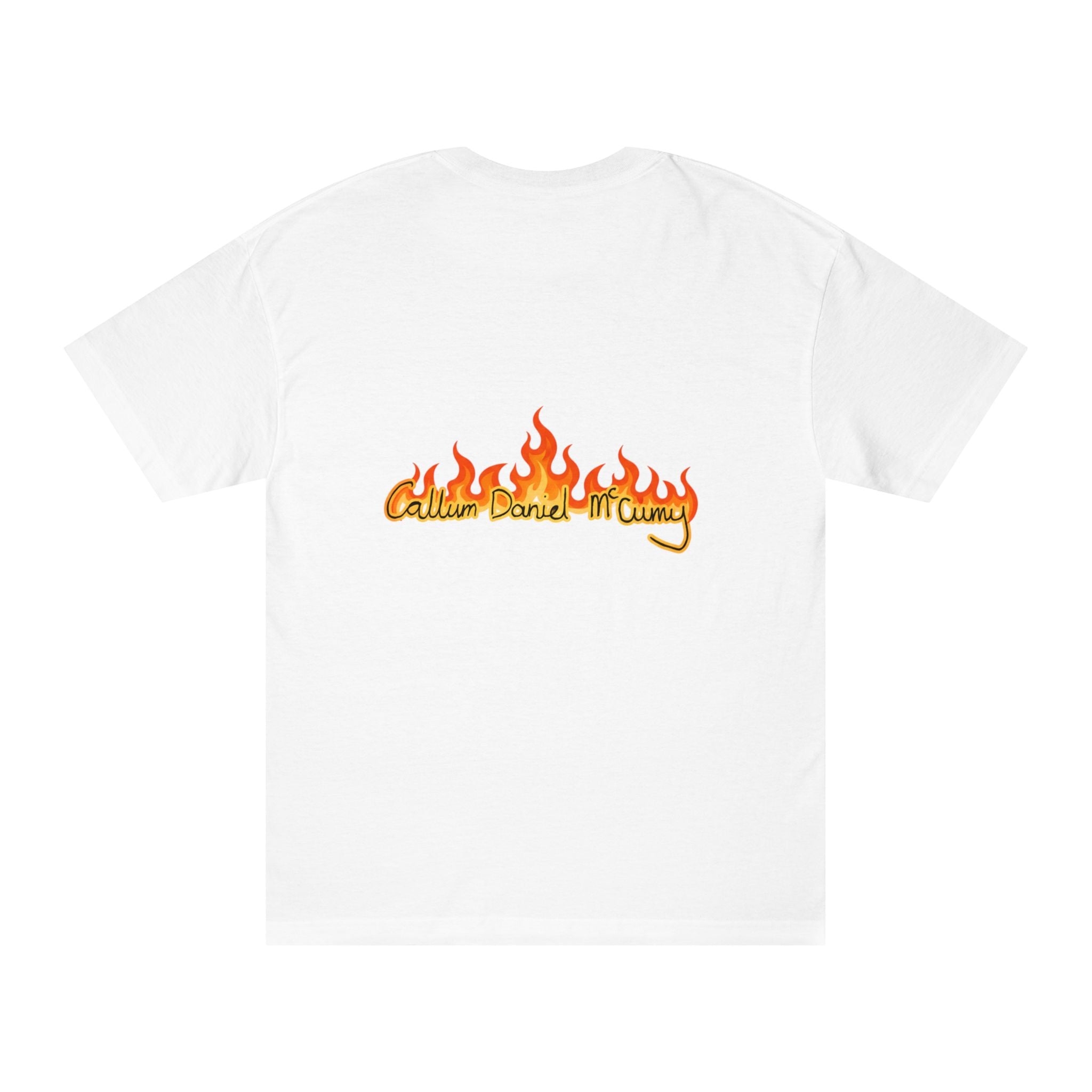 Graphic Tee — 'Callum Daniel McCurry' Flame Logo Backprint