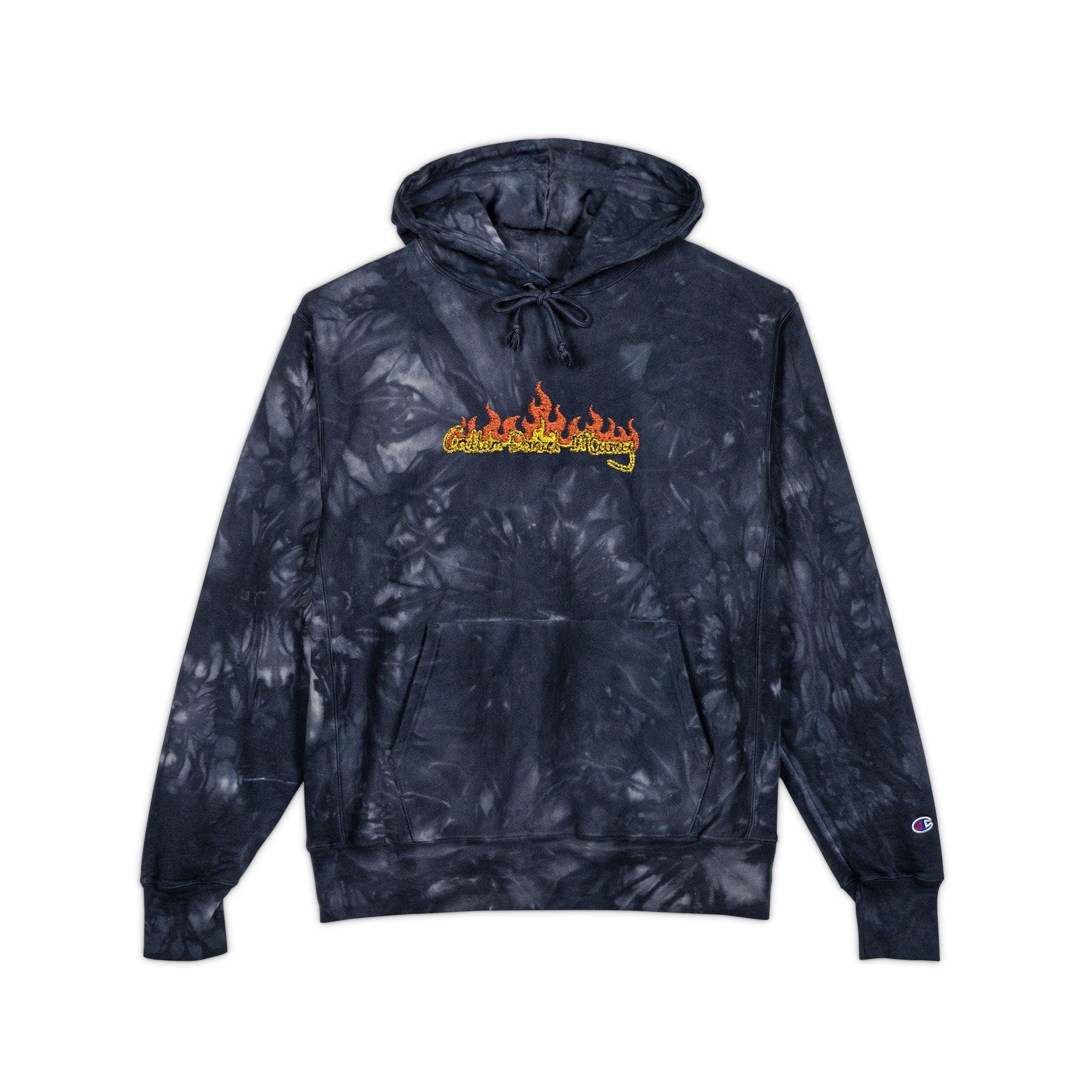 Tie-Dye Embroidered Hoodie — Floral Crest Chest Logo