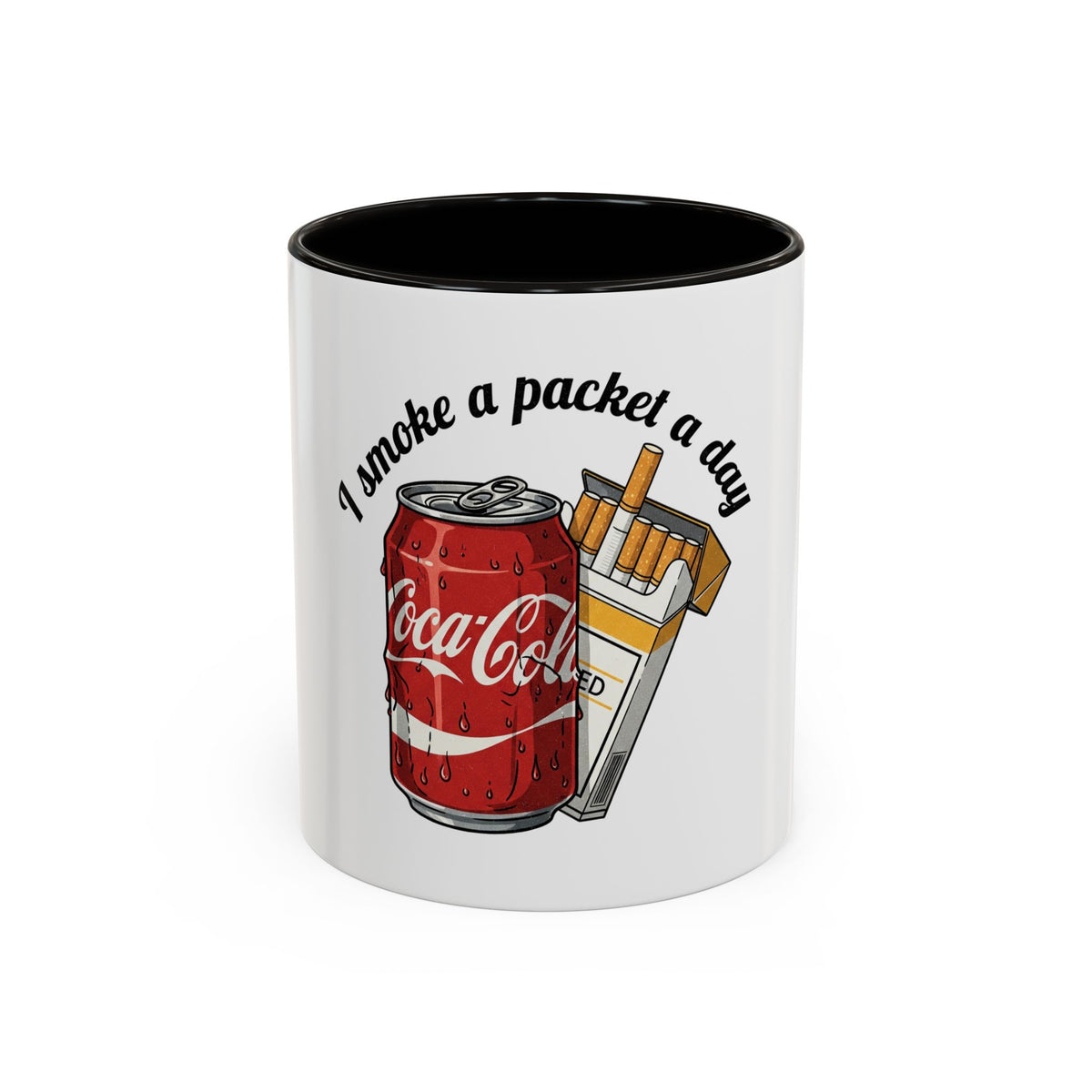 Ceramic Mug — "I Smoke a Packet a Day" Retro Soda & Cigarettes Graphic (11oz/15oz)