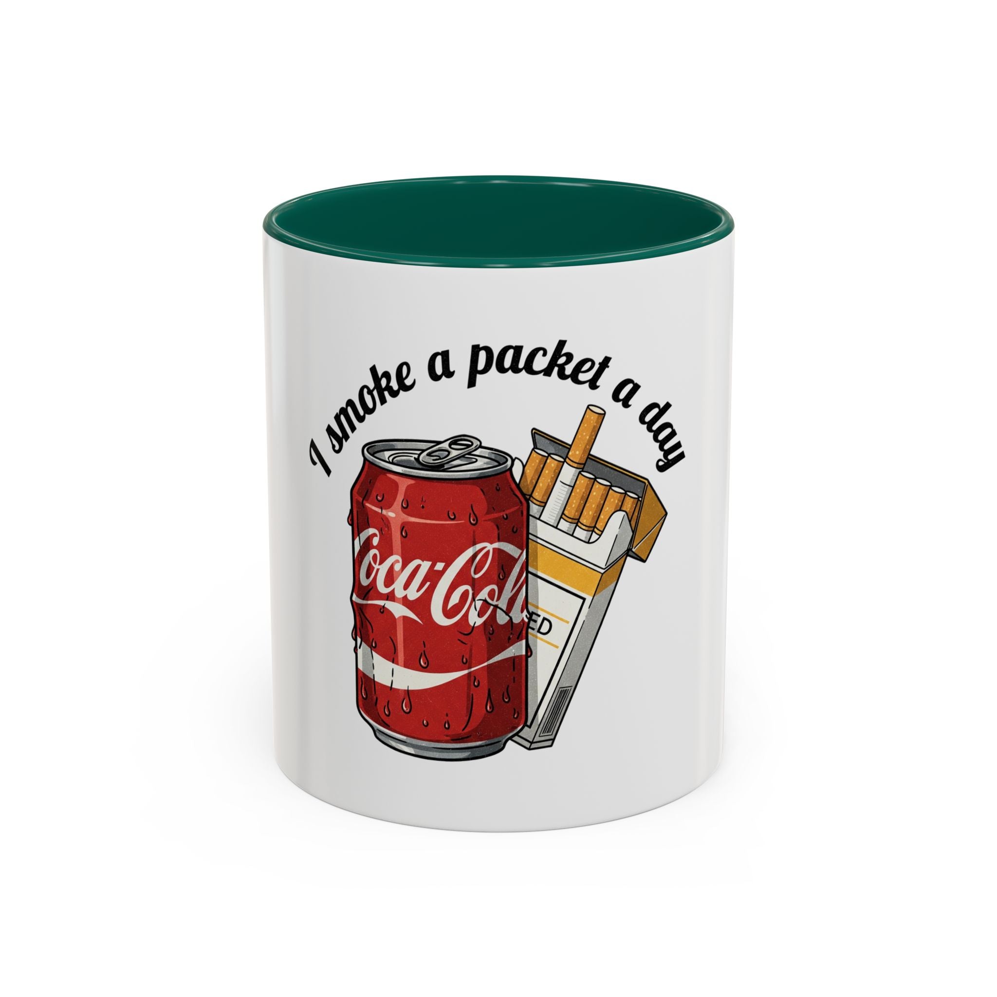 Ceramic Mug — "I Smoke a Packet a Day" Retro Soda & Cigarettes Graphic (11oz/15oz)