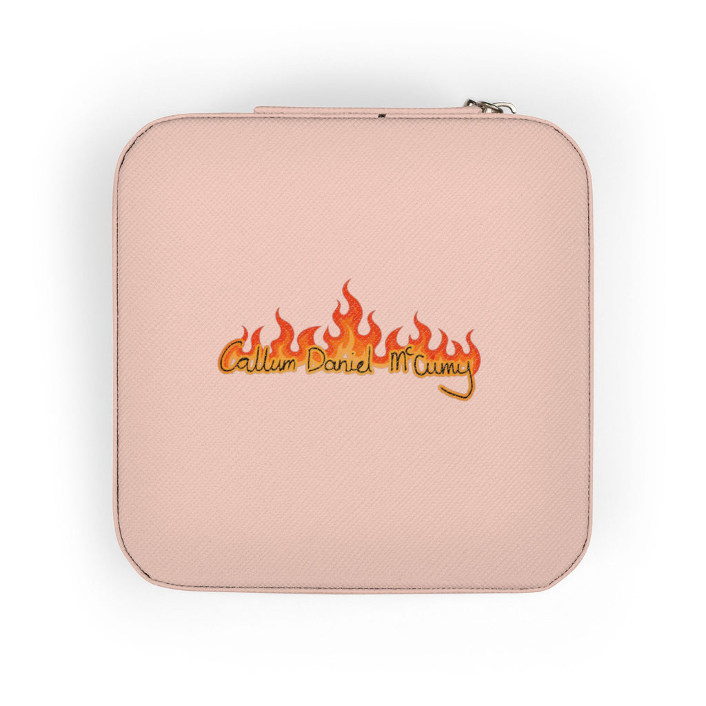 Travel Jewelry Case — Compact Pink Organizer with Flame Patch