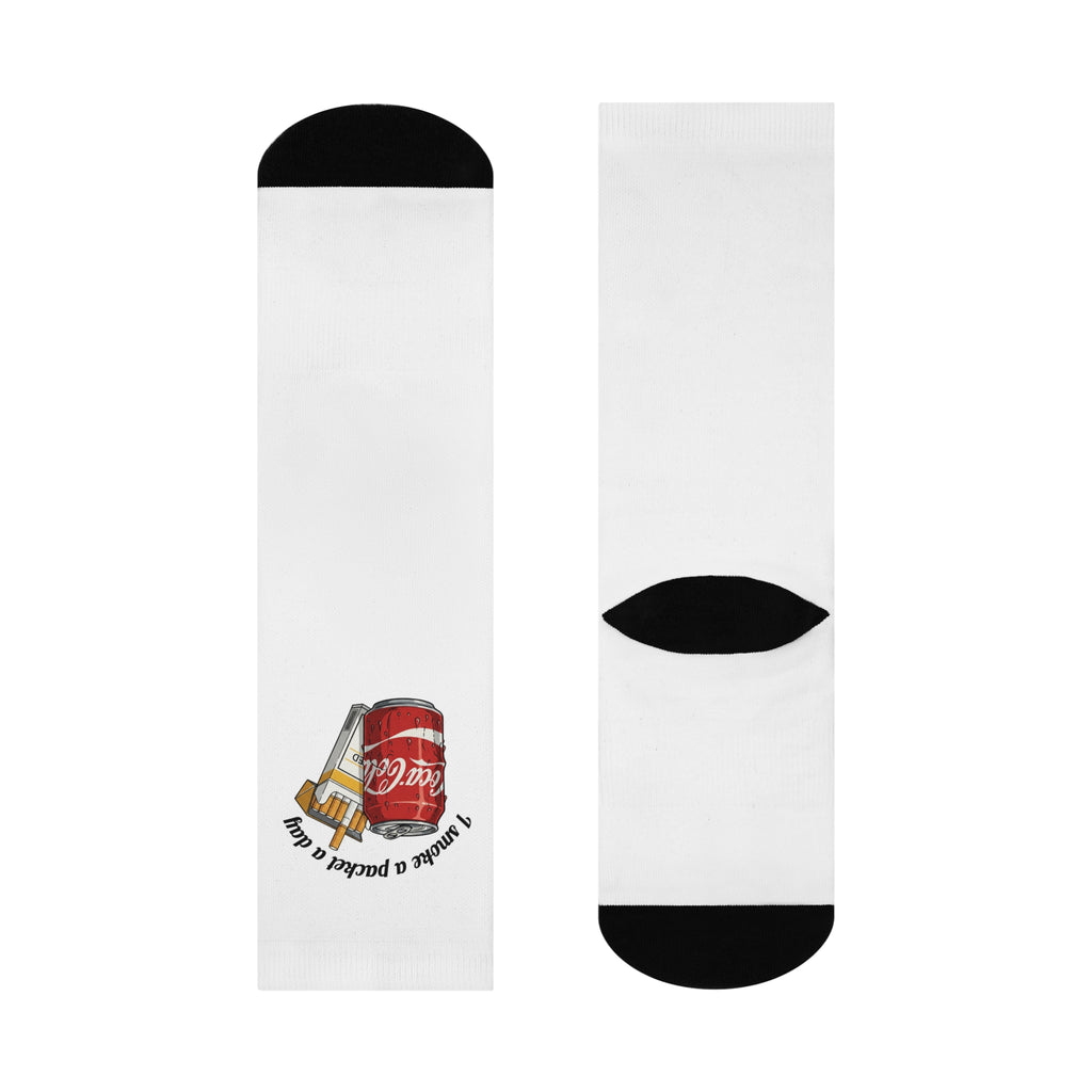 Cushioned Crew Socks - 'Another a Packaged a Day' Soda & Fries Novelty Socks