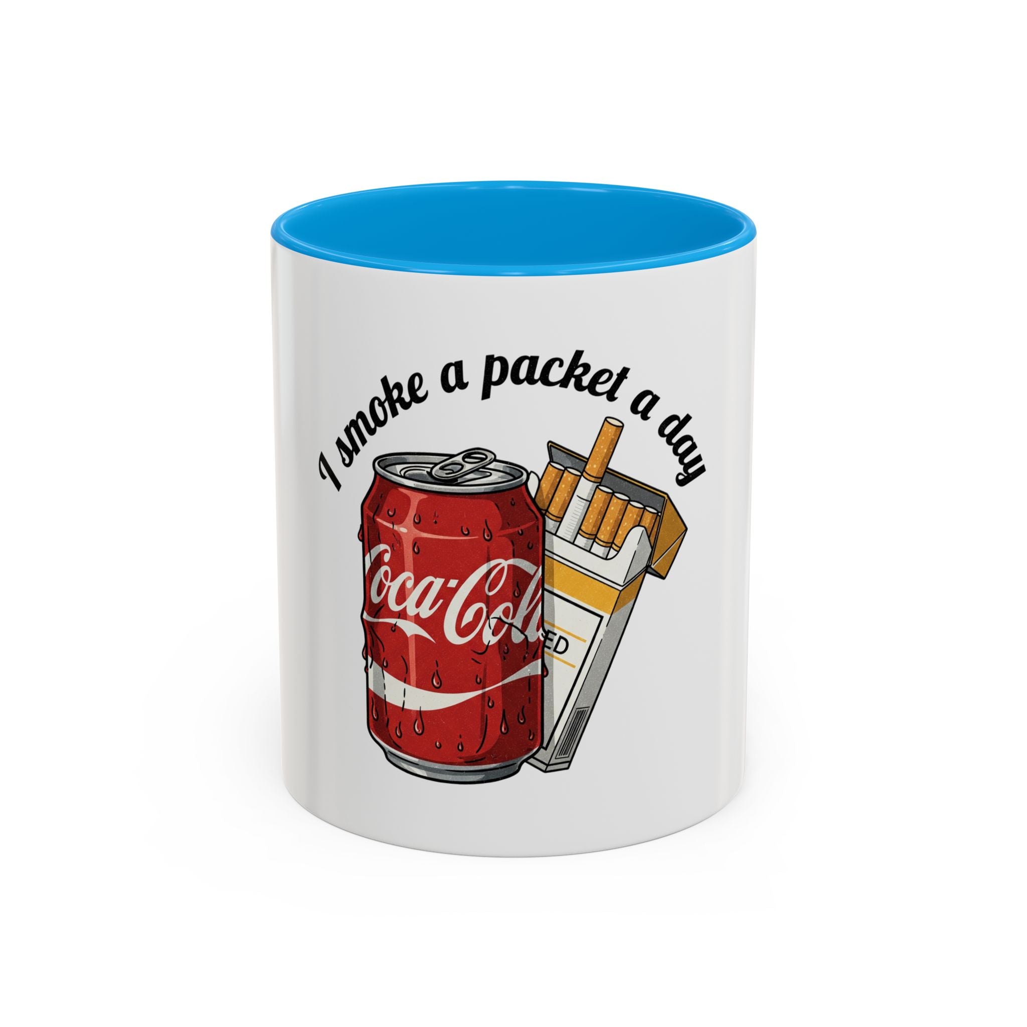 Ceramic Mug — "I Smoke a Packet a Day" Retro Soda & Cigarettes Graphic (11oz/15oz)