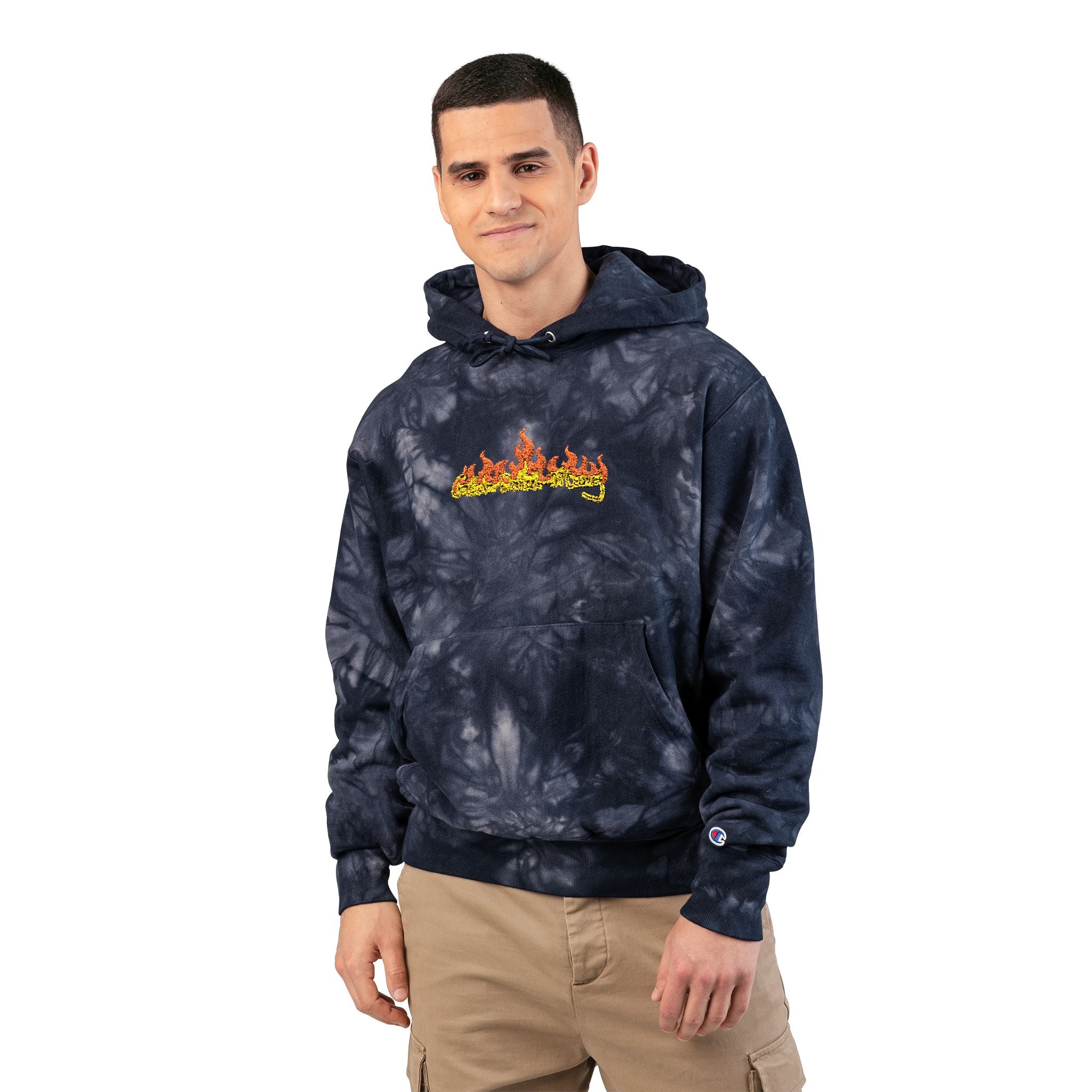 Tie-Dye Embroidered Hoodie — Floral Crest Chest Logo