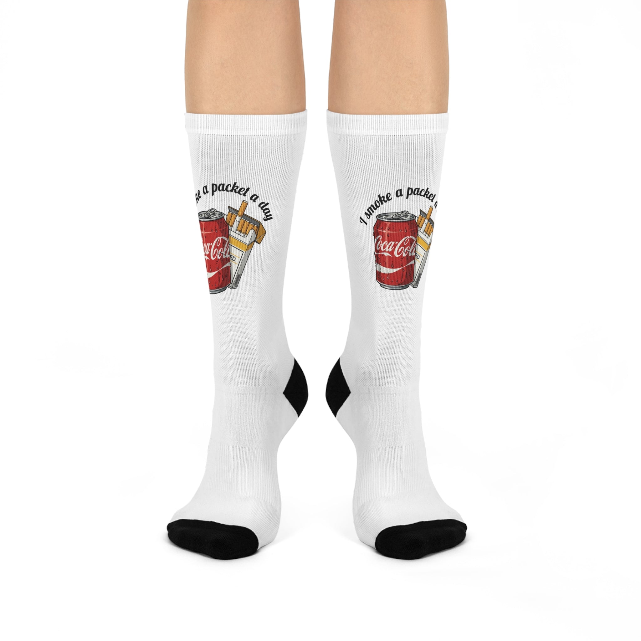 Cushioned Crew Socks - 'Another a Packaged a Day' Soda & Fries Novelty Socks