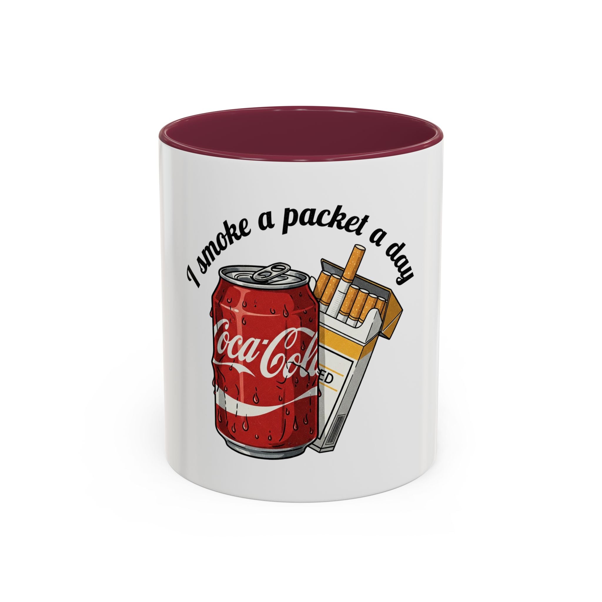 Ceramic Mug — "I Smoke a Packet a Day" Retro Soda & Cigarettes Graphic (11oz/15oz)