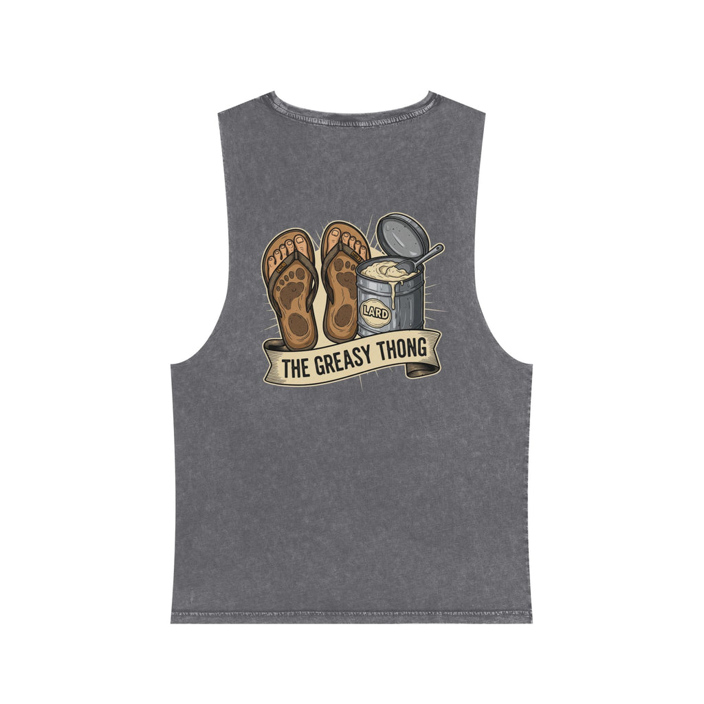 Unisex Stonewash Tank Top - The Greasy Thong Design, Summer Casual Wear, Beach Party Shirt, Funny Gift for Him, Vacation Essential