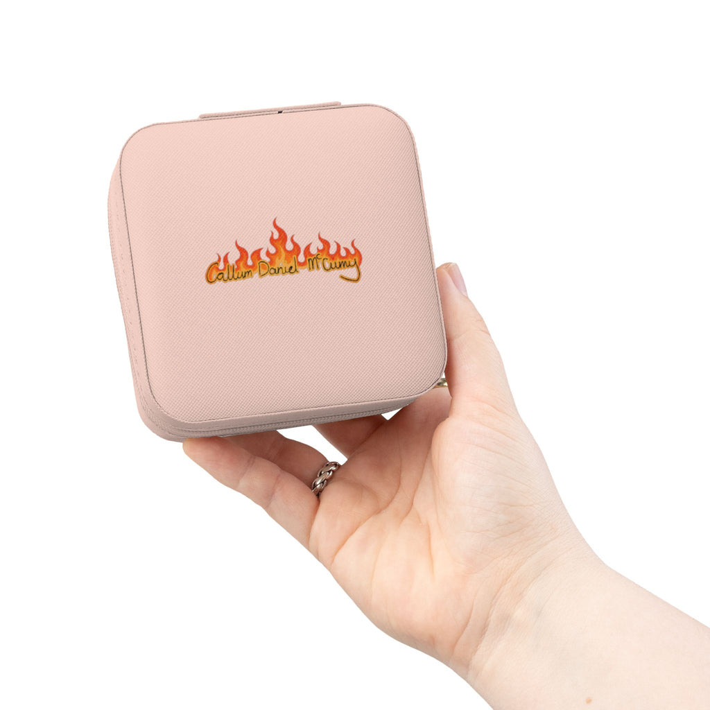 Travel Jewelry Case — Compact Pink Organizer with Flame Patch